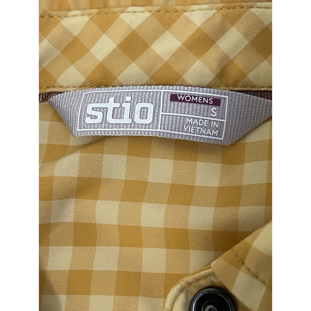 Stio Eddy Shirt Pearl Snap Local Honey Gingham Check Womens Small Nylon - Picture 2 of 6